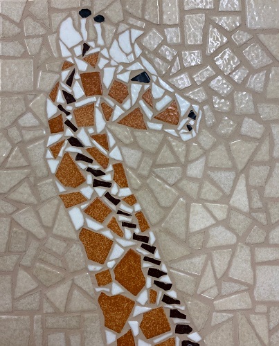 Girafe en mosaïque réalisée avec des Emaux de Briare Harmonie